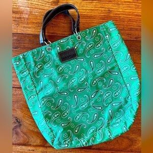 Neiman Marcus Green Bandanna Lined Tote / 12" W x 13" L x 4" D